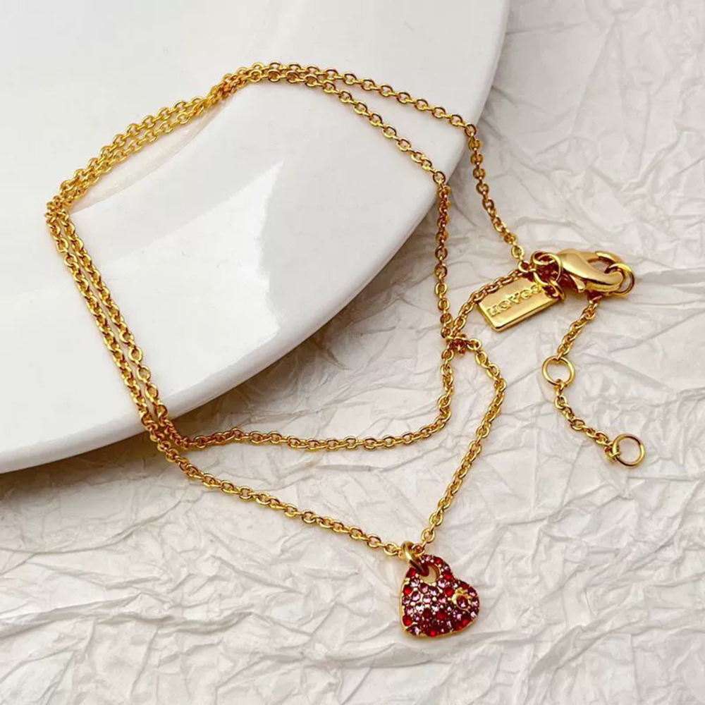 Coach Heart Necklace Radiant Crystal Diamonds Collarbone Chain